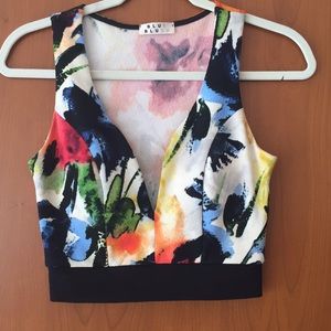 (Blue Blush) colorful deep v crop top